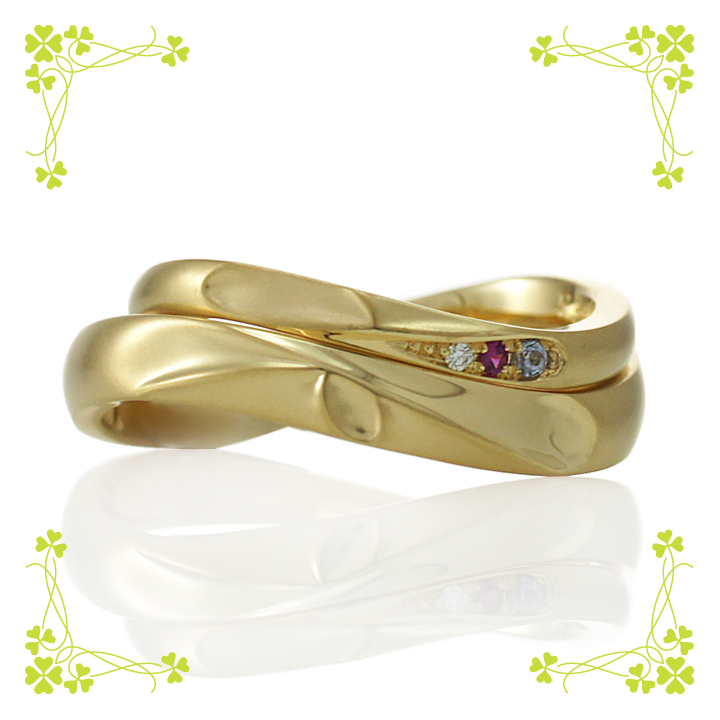 手作りのK18イエローゴールド製結婚指輪(s1306)