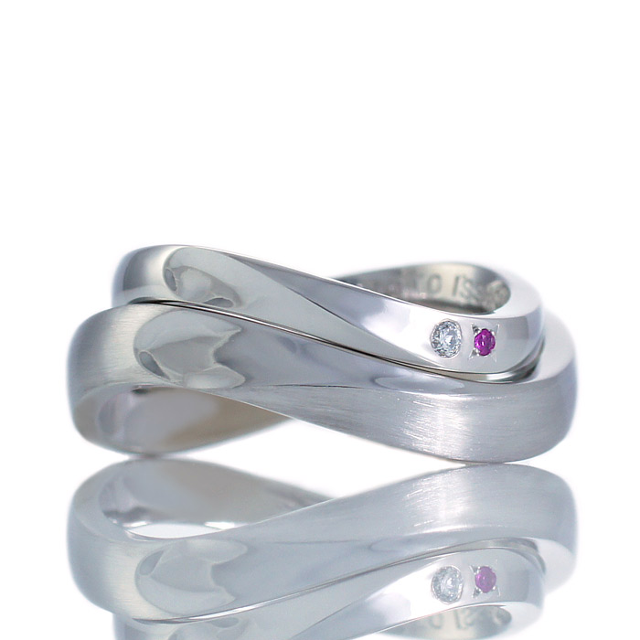 シンプルなハートセットデザインの結婚指輪（m-9259）