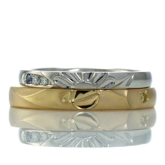 ヒマワリと宇宙を表現した結婚指輪(m-9336)