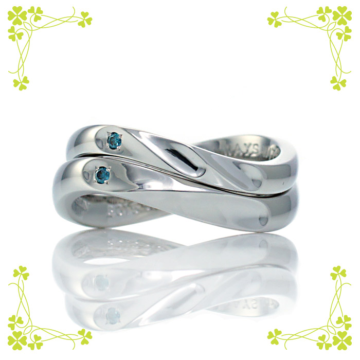 イニシャルYとS、ブルーダイヤが目を引く結婚指輪(s006)