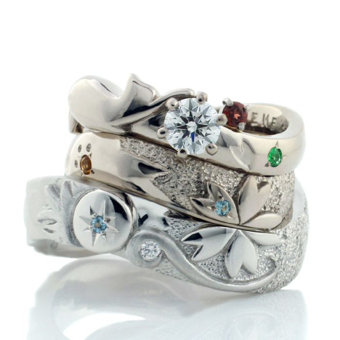 桜セットにネコや龍を表現した結婚指輪（ｍ-8887）