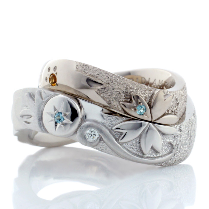 桜セットにネコや龍を表現した結婚指輪（ｍ-8887）